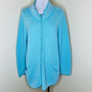 Soft Surroundings Corcovado Sweater Jacket Large Womens Blue Cotton Mid Length